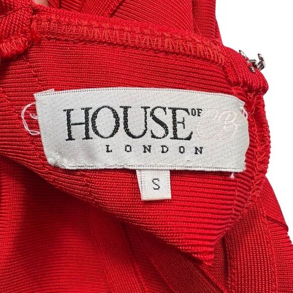 House Of CB London Red Bodycon Halter Dress With Cross Back Red Hot Size Small - Picture 4 of 11